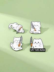 4 件裝卡通貓帶刀有趣設計胸針徽章,適合作為送給朋友或孩子的禮物 - 彩色 - 查看 5