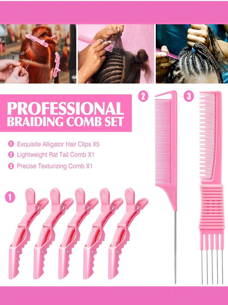 Set De 12 Cepillos Edge, Cepillo De Pelo Y Cepillo De Doble Cara Para Peinar El Cabello Hacia Detrás, Masajeador Del Cabelludo, Juego De Peines Teasing Con Peine De Dientes Anchos Y Peine De Cola De Rata, 5 Clips De Cocodrilo Y Una Botella De Spray D