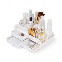 1個桌面收納抽屜化妝品儲物盒,適用於桌面、辦公用品、宿舍、梳妝台 - 白色 - 查看 9