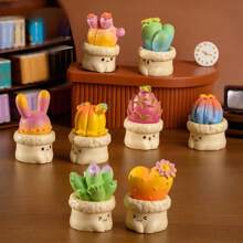 1入組微景觀創意可愛的仿真肉質仙人掌盆栽苔蘚園藝裝飾桌面配件 - 彩色 - 查看 1