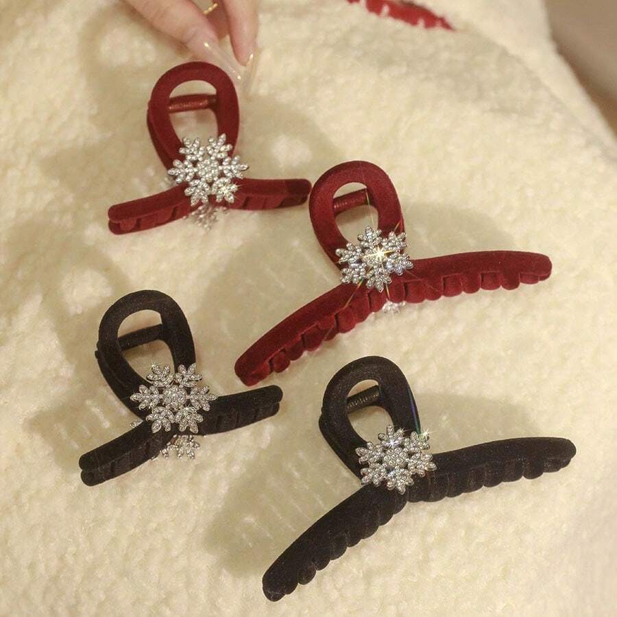 1入女士新款雪花髮卡，優雅高質感適用於日常使用，秋冬季節 - 黑色 - 查看 1