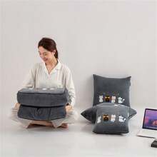 1pc New Style Cat Family Milk Velvet Thickened Pillow & Blanket Dual-Use Cushion Multi-Functional Carrying Blanket, Thickened Office Nap Pillow & Blanket - 100*150 - View 1
