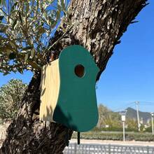 1個帶牡丹的木製掛式鳥屋巢箱,適用於室外花園、庭院、露台、鳥籠等 - 綠色 - 查看 1