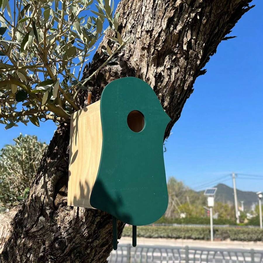 1個帶牡丹的木製掛式鳥屋巢箱,適用於室外花園、庭院、露台、鳥籠等 - 綠色 - 查看 1