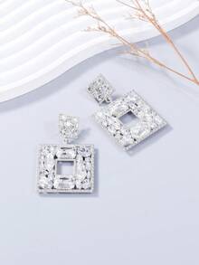 juran 1對時尚幾何形狀鑲嵌水晶耳釘 - 白色 - 查看 3