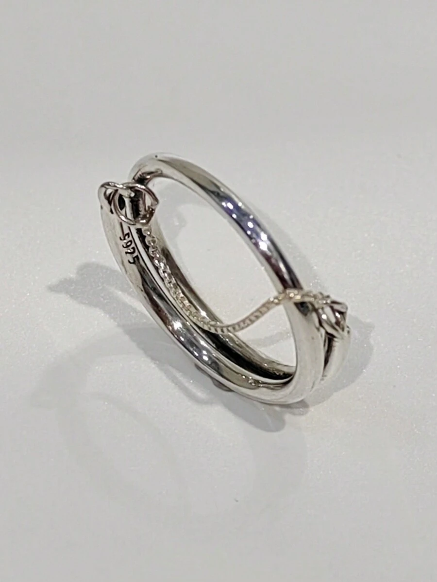 1入流行925純銀 雙環蛇骨鍊戒指,適用於女性日常穿著、派對、婚禮和其他場合。情人節和女友的完美禮物。高端精選珠寶收藏 - 銀色 - 查看 1