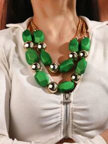 1pc Fashionable Double-Layer Beaded Pendant Necklace For New Year & Women's Accessories, Colorful Cute Short Necklace For Girls' Party - Multicolor - View 3