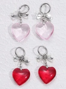 1 对甜美酷炫原宿红色玻璃心形吊坠耳环，适合女士热销女孩礼物 Y2K 朋克蝴蝶结耳环配饰 - 心形 - 查看 6