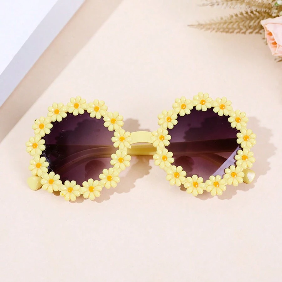 1 件可爱雏菊花形时尚眼镜趣味派对旅行眼镜沙滩配饰女士眼镜太阳镜基础款秋冬女士服装商务休闲礼物适合夏季海滩度假、户外、旅行 - 黃色 - 查看 1