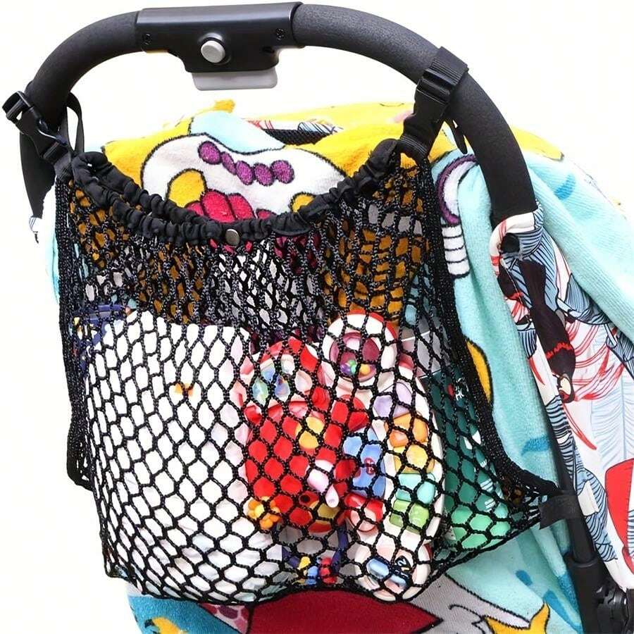 1個嬰兒手推車收納袋,嬰兒手推車雨傘車配件網格收納籃 - 黑色 - 查看 1