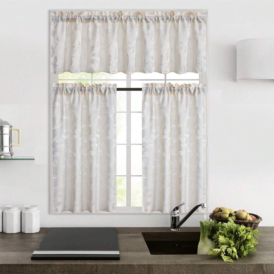 1 Miếng Dệt hoa Hoa văn lá Dán Túi Cửa sổ Rèm - Màu be - Xem 1