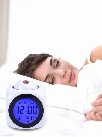 ساعة إسقاط LED متعددة الوظائف بتصميم حديث وبسيط، ساعة إنذار إسقاطية، عرض درجة الحرارة والبث الصوتي، ساعة إنذار مع كابل بيانات، عيد الميلاد