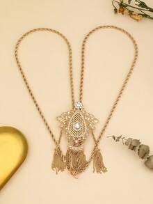 1 件裝時尚誇張鑽石裝飾鋅合金毛衣鏈吊墜適合婚禮和節日服裝 - 黃色 - 查看 3