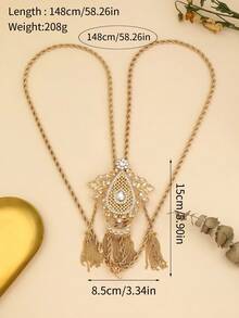 1 件裝時尚誇張鑽石裝飾鋅合金毛衣鏈吊墜適合婚禮和節日服裝 - 黃色 - 查看 4