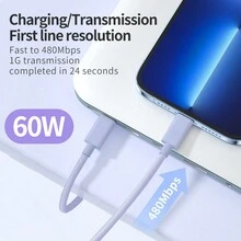 1pc 3.3FT USB C To USB C Charger Cable 60W Type C Charging Cable Cable 3A Fast Charging USBC To USBC Cable, Nylon Braided Aluminum Data Cable Compatible With Samsung S23 S22 S21 Note 20 Ultra, IPad Pro 12.9 Air Mini Macbook /ROSA/Blue/Green - Purple - View 4