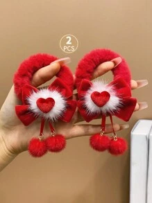2 buc elastice de păr cu fundă de pluș pentru fete, roșii și albe, potrivite ca și cadou de Crăciun și Anul Nou pentru fete - Roșu și alb - Vizualizare 9