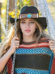 1pc Turquoise Beads Hat Band Cowboy Boho Decor Hat Accessories Hatband Western Hat Belts Tassel Shell Decor Straw Hat Belts Hat Bands For Fedora Halloween - Multicolor - View 7