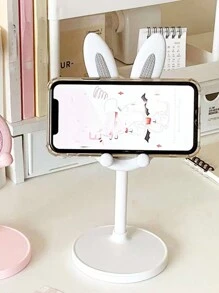 1入組小兔子鬆弛手機支架，高度可調，適用於桌面、自拍和與平板電腦直播，可用於復活節裝飾 - 白色 - 查看 2
