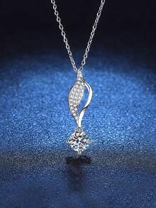 1條優雅奢華的925銀和鋯石項鍊,適用於日常佩戴和情人節送禮給女士 - 銀色 - 查看 1