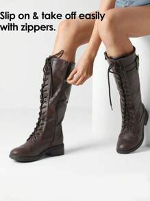 Botas de moda de mujer Cremallera lateral - Marrón - Ver 8
