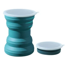 Silicone Folding Cup Portable Creative Mini Extendable Cup With Lid For Business Travel Outdoors - Blue - View 5