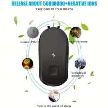 迷你可攜式空氣淨化器,空氣清新劑空氣清潔器,負離子空氣淨化器,除臭劑除臭器耐用除塵煙煙去除甲醛去除靜音個人使用,可攜式個人空氣淨化器,頸掛迷你負離子淨化器 - 黑色 - 查看 2
