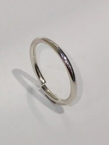 1pc Simple Style Sterling Silver 925 Open Ended Ring With Round Bar And Inlaid With Zirconia - Silver - View 1