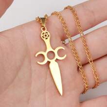 1個時尚五角星和劍吊墜項鍊,男士朋克風格不鏽鋼珠寶,嘻哈禮物 - 銀色 - 查看 11