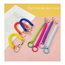 1或5入組彈性彈簧繩鑰匙鏈,銀色金屬卡拉比尼,適用於戶外露營防丟手機彈簧鑰匙圈 - 綠色 - 查看 3