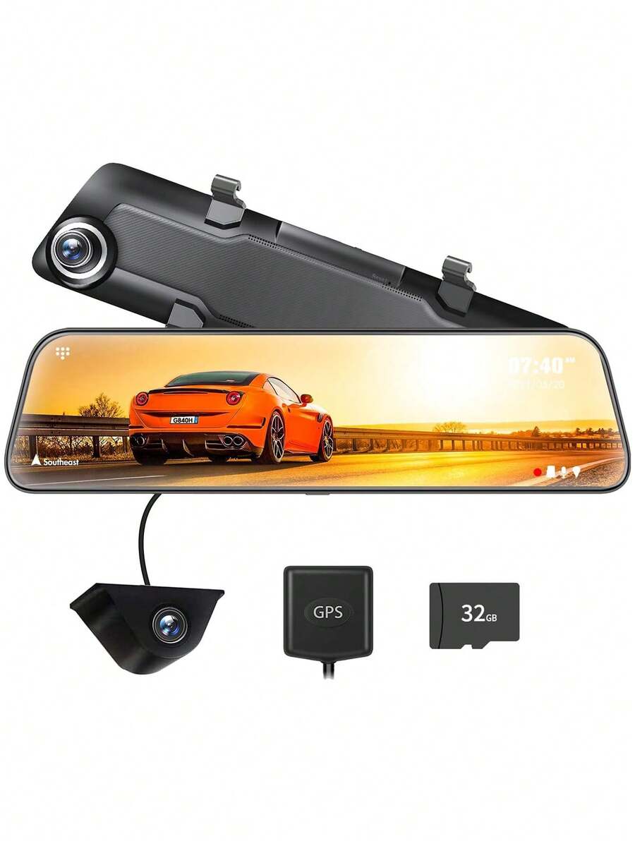 WOLFBOX 12" 4K Mirror Dash Cam Car Camera, 2160P Full HD Smart Rearview Mirror For Cars & Trucks, Front And Rear View Dual Cameras, Night Vision, Parking Assistance, Free 32GB Card & GPS - G840H - View 1