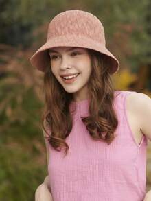 全季節女士情人節限量版粉紅色紋理桶帽