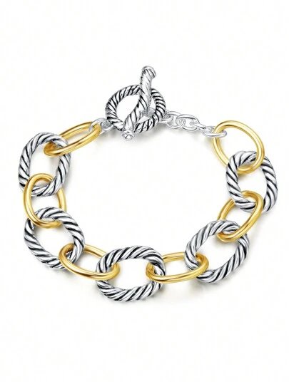  1 chiếc vòng tay mắt xích xoắn bằng đồng UNY JEWEL. Vòng tay mắt xích lấy cảm hứng từ nhà thiết kế dành cho nữ. Quà tặng Ngày lễ tình nhân Giáng sinh Kỷ niệm Sinh nhật Ngày của Mẹ, Hai tông màu vàng và bạc, Mẹ, Mẹ, Ngày của Mẹ, Quà tặng