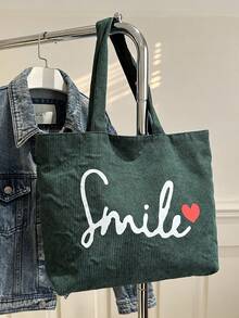 時尚復古文學風刺繡字母大容量百搭單肩包 - 綠色 - 查看 2