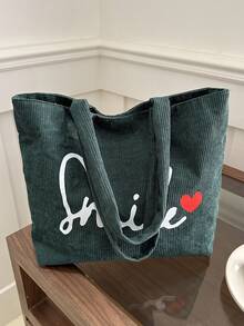 時尚復古文學風刺繡字母大容量百搭單肩包 - 綠色 - 查看 4