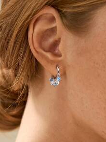 1對優雅的s925純銀水滴形彩色石墜耳環,適用於女性珠寶首飾紀念日禮物耳環,精細珠寶 - 銀色 - 查看 1