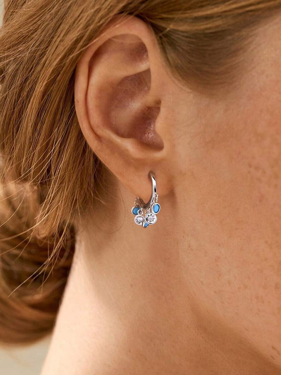 1對優雅的s925純銀水滴形彩色石墜耳環,適用於女性珠寶首飾紀念日禮物耳環,精細珠寶 - 銀色 - 查看 1