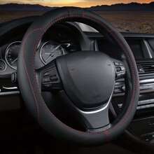 棕色皮革汽車方向盤套,人工皮革運動四季通用車內配件 - 棕色 - 查看 3
