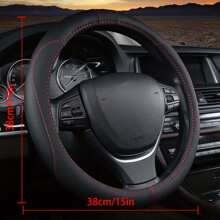 棕色皮革汽車方向盤套,人工皮革運動四季通用車內配件 - 棕色 - 查看 2