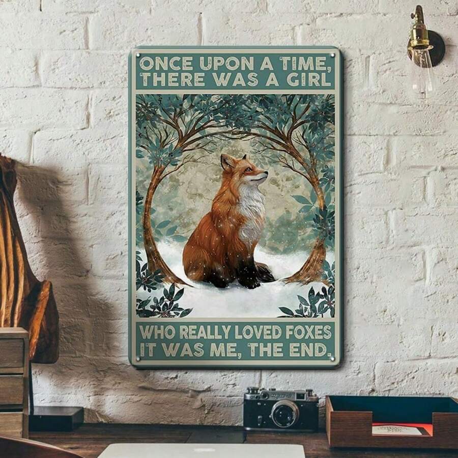 1 件复古狐狸墙面装饰金属锡标牌，曾经有个女孩非常喜爱狐狸，复古狐狸装饰标牌，可爱狐狸材质墙面装饰标牌，适合女孩，狐狸爱好者装饰，尺寸 8*12 英寸，孔样式随机 - 多色7 - 查看 1