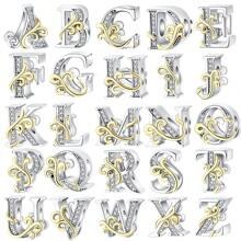 鍍銀26個英文字母系列魅力吊墜珠,適用於手鍊diy女士珠寶 - 銀色 - 查看 1