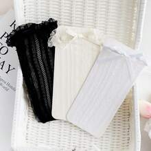 1雙兒童蝴蝶結花邊長筒襪,適用於女孩 - 白色 - 查看 4