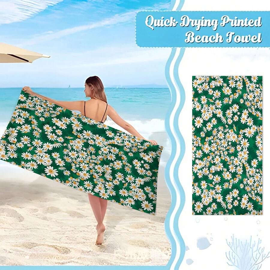 1條花朵圖案沙灘毛巾,現代微纖維浴巾,適用於度假、露營、游泳、沐浴和送禮 - 彩色 - 查看 1