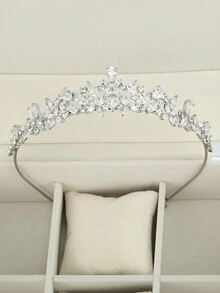 Bridal Crown, Wedding Veil Tiara With Rhinestones, Suitable For Banquets, Birthdays, Parties - Silver - View 5