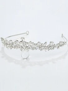 Bridal Crown, Wedding Veil Tiara With Rhinestones, Suitable For Banquets, Birthdays, Parties - Silver - View 2