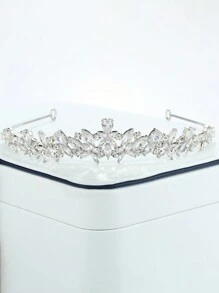 Bridal Crown, Wedding Veil Tiara With Rhinestones, Suitable For Banquets, Birthdays, Parties - Silver - View 1
