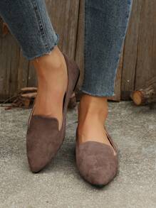 女性時尚春秋款簡約舒適擦鞋麂皮巧克力棕平底鞋 - 巧克力棕 - 查看 1