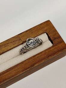 1pc Exquisite Unisex 925 Sterling Silver Belt Ring With Geometric Cut-Out Design, Adjustable, Suitable For Daily Wear And Parties, Classic Gift Choice For Festivals - Silver - View 2