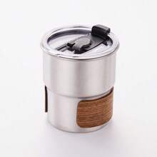 1pc Stainless Steel + Ps Plastic Lid Coffee Cup/Beer Mug With 300ml Capacity And Walnut Wood Heat Insulation Sleeve - Silver - View 4