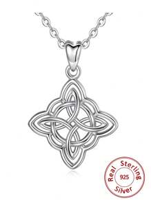 1 Pieza Collar Colgante Simple De Nudo De Brujas De Plata Esterlina 925