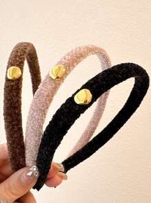 1入女士多色毛絨優雅時尚的帶金標條頭帶,適用於日常佩戴